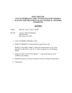 JOINT MEETING CITY OF MORRO BAY AND CAYUCOS SANITARY DISTRICT WASTEWATER TREATMENT PLANT TECHNICAL ADVISORY COMMITTEE  AGENDA