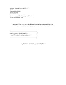 JOHN L. MARSHALL, SBN[removed]Marsh Avenue Reno, Nevada[removed]5668 Attorney for Appellants Amargosa Citizens for the Environment, et al.