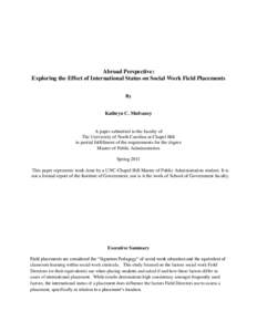 Abroad Perspective: Exploring the Effect of International Status on Social Work Field Placements By Kathryn C. Mulvaney