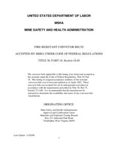 Mine Safety and Health Administration (MSHA) – Approved Products for the Mining Industry - FIRE-RESISTANT CONVEYOR BELTS