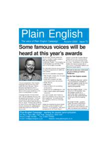 Plain language / Plain English / Chrissie / Gobbledygook / Golden Bull Award / Foot in Mouth Award / The Plain / English languages / Chrissie Maher / Plain English Campaign