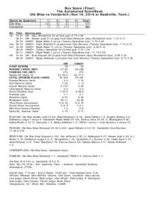 Box Score (Final) The Automated ScoreBook Ole Miss vs Vanderbilt (Nov 19, 2016 at Nashville, Tenn.) Score by Quarters Ole Miss Vanderbilt