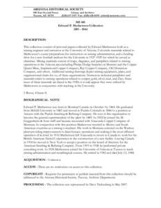 ARIZONA HISTORICAL SOCIETY 949 East Second Street Tucson, AZ[removed]Library and Archives[removed]Fax: ([removed]removed]