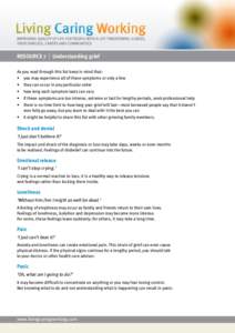 RESOURCE 7 | Understanding grief As you read through this list keep in mind that: •	 you may experience all of these symptoms or only a few •	 they can occur in any particular order •	 how long each symptom lasts c