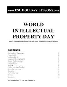 www.ESL HOLIDAY LESSONS.com  WORLD INTELLECTUAL PROPERTY DAY http://www.eslHolidayLessons.com/04/world_intellectual_property_day.html