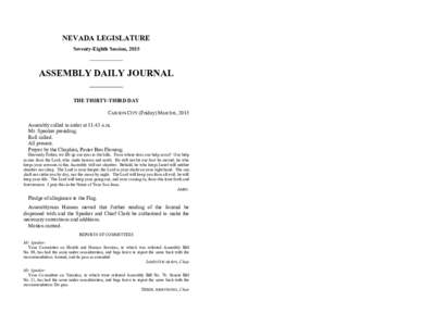 NEVADA LEGISLATURE Seventy-Eighth Session, 2015 ASSEMBLY DAILY JOURNAL THE THIRTY-THIRD DAY CARSON CITY (Friday) March 6, 2015