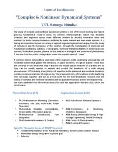 Centre of Excellence in  “Complex & Nonlinear Dynamical Systems” VJTI, Matunga, Mumbai The study of complex and nonlinear dynamical systems is one of the most exciting and fastest growing fundamental research areas. 