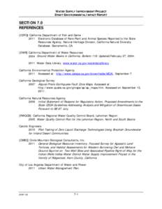 WATER SUPPLY IMPROVEMENT PROJECT DRAFT ENVIRONMENTAL IMPACT REPORT SECTION 7.0 REFERENCES [CDFG] California Department of Fish and Game