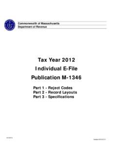 Commonwealth of Massachusetts Department of Revenue Tax Year 2012 Individual E-File Publication M-1346