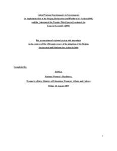 United Nations Questionnaire to Governments on Implementation of the Beijing Declaration and Platform for Action[removed]and the Outcome of the Twenty-Third Special Session of the General Assembly[removed]For preparation 