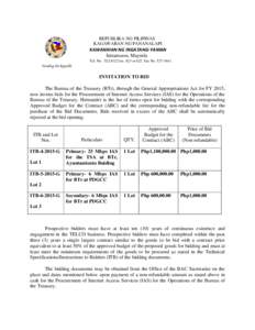 REPUBLIKA NG PILIPINAS KAGAWARAN NG PANANALAPI KAWANIHAN NG INGATANG-YAMAN Intramuros, Maynila Tel. No[removed]loc. 623 or 622 Fax No[removed]