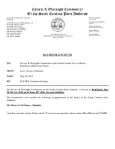 Review & Oversight Commission On the South Carolina Ports Authority SENATOR LAWRENCE K. GROOMS Chairman  DAVID J. OWENS