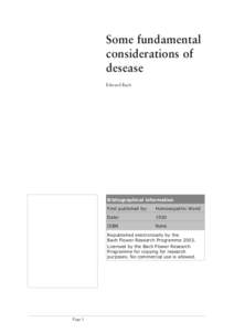 Some fundamental considerations of desease Edward Bach  Bibliographical information