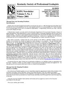 Kentucky Society of Professional Geologists KSPG Newsletter Volume 5, No. 2 Winter[removed]MMRB