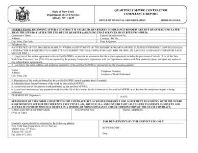 State of New York Department of Civil Service Albany, NY[removed]QUARTERLY M/WBE CONTRACTOR COMPLIANCE REPORT