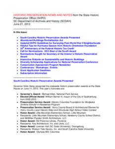 Cultural heritage / State Historic Preservation Office / National Register of Historic Places / National Trust for Historic Preservation / Historic Charleston Foundation / Preservation / Tax credit / Preservation Action / National Historic Preservation Act / Historic preservation / Architecture / Humanities