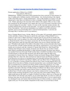 Southern Campaign American Revolution Pension Statements & Rosters Pension application of Robert Love S18093 fn20NC Transcribed by Will Graves[removed]Methodology: Spelling, punctuation and/or grammar have been correcte