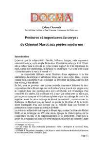 Zahra Chaouch Faculté des Lettres et des Sciences Humaines de Kairouan Postures et impostures du corps : de Clément Marot aux poètes modernes