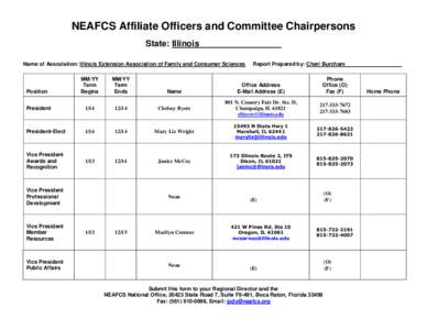 NEAFCS Affiliate Officers and Committee Chairpersons State: Illinois Name of Association: Illinois Extension Association of Family and Consumer Sciences Report Prepared by: Cheri Burcham