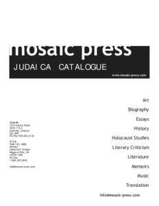 mosaic press JUDAICA CATALOGUE www.mosaic-press.com