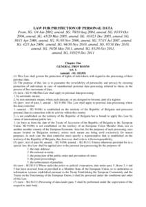 LAW FOR PROTECTION OF PERSONAL DATA Prom. SG. 1/4 Jan 2002, amend. SG[removed]Aug 2004, amend. SG[removed]Oct 2004, amend. SG[removed]May 2005, amend. SG[removed]Dec 2005, amend. SG[removed]Apr 2006, amend. SG[removed]Nov 200