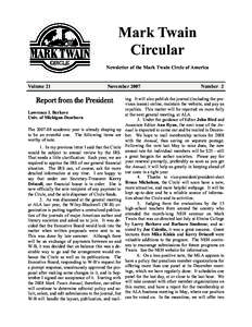 Mark Twain Circular Newsletter of the Mark Twain Circle of America Volume 21