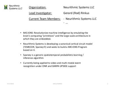 Neurithmic Systems LLC Organization:  Neurithmic Systems LLC