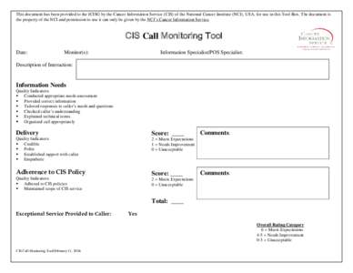 This document has been provided to the ICISG by the Cancer Information Service (CIS) of the National Cancer Institute (NCI), USA, for use in this Tool Box. The document is the property of the NCI and permission to use it