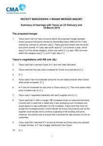 Summary of hearings with Tesco on 23 February and 18 March 2015