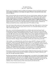 Dr. Nicole Grasset July[removed]August 2009 Nicole was an exceptional woman. As friends and colleagues received word of her passing and