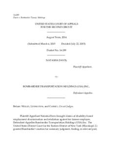 14‐289  Davis v. Bombardier Transp. Holdings    UNITED STATES COURT OF APPEALS  FOR THE SECOND CIRCUIT 