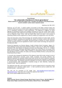 Right Livelihood Award / David Suzuki / Energy policy / Energy / World Future Council / Nuclear power