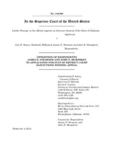 No. 14A840  In the Supreme Court of the United States Luther Strange, in his official capacity as Attorney General of the State of Alabama, Applicant, v.