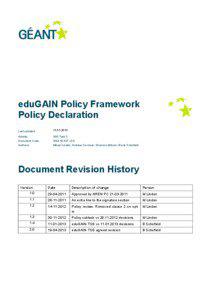 eduGAIN Policy Framework Policy Declaration Last updated: