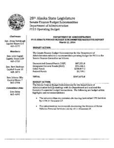 28th Alaska State Legislature -gwrc Chairman: Sen. Anna Fairclough Capitol Room 514