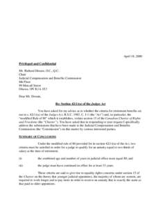 April 18, 2000 Privileged and Confidential Mr. Richard Drouin, O.C., Q.C. Chair Judicial Compensation and Benefits Commission 8th Floor