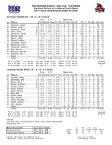 Official Basketball Box Score -- Game Totals -- Final Statistics Cardinal Stritch vs Indiana-South Bend[removed]:30 p.m. at South Bend, IN (Student Act. Center) Cardinal Stritch 96 • 20-3, 12-0 CCAC ##