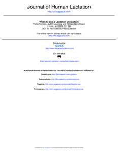 Behavior / Lactation consultant / Journal of Human Lactation / Lactation / La Leche League International / Amy Spangler / Breastfeeding / Anatomy / Biology