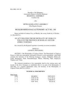 RLA BILL NO. 09 Republic of the Philippines Autonomous Region in Muslim Mindanao