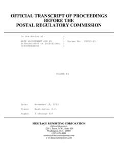 OFFICIAL TRANSCRIPT OF PROCEEDINGS BEFORE THE POSTAL REGULATORY COMMISSION In the Matter of: RATE ADJUSTMENT DUE TO EXTRAORDINARY OR EXCEPTIONAL