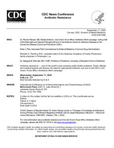 CDC News Conference: Antibiotic Resistance press release (September 17, 2003)