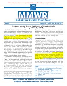 Please note: An erratum has been published for this issue. To view the erratum, please click here.  Morbidity and Mortality Weekly Report Weekly  August 17, [removed]Vol[removed]No. 32