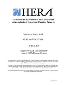 Human and Environmental Risk Assessment on ingredients of Household Cleaning Products Substance: Boric Acid (CAS NoEdition 1.0 DecemberEnvironment)