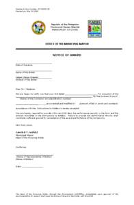 Standard Form Number: SF-GOOD-49 Revised on: May[removed]Republic of the Philippines Province of Davao Oriental MUNICIPALITY OF CATEEL