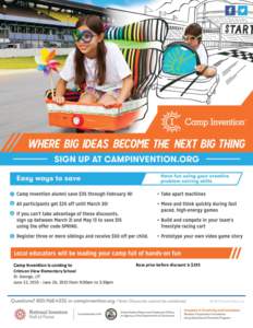 Camp Invention is coming to Crimson View Elementary School St. George, UT June 22, June 26, 2015 from 9:00am to 3:30pm  Base price before discount is $235