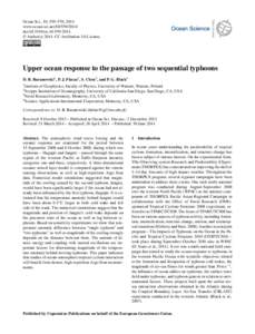 Ocean Sci., 10, 559–570, 2014 www.ocean-sci.net[removed]doi:[removed]os[removed] © Author(s[removed]CC Attribution 3.0 License.  Upper ocean response to the passage of two sequential typhoons