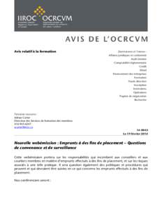 Avis relatif à la formation  Personne-ressource : Adrian Carter Directeur des Services de formation des membres[removed]