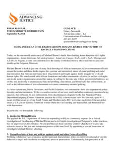 PRESS RELEASE FOR IMMEDIATE DISTRIBUTION September 9, 2014 CONTACT: Quincy Surasmith