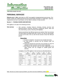 BULLETIN NO. 062 Issued June 2012 Revised July 2014 THE RETAIL SALES TAX ACT  PERSONAL SERVICES