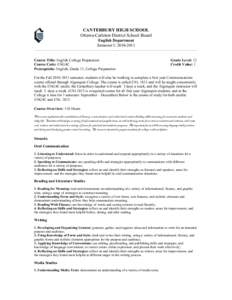 CANTERBURY HIGH SCHOOL Ottawa-Carleton District School Board English Department Semester I: [removed]___________________________________________________________________________________________________________ _